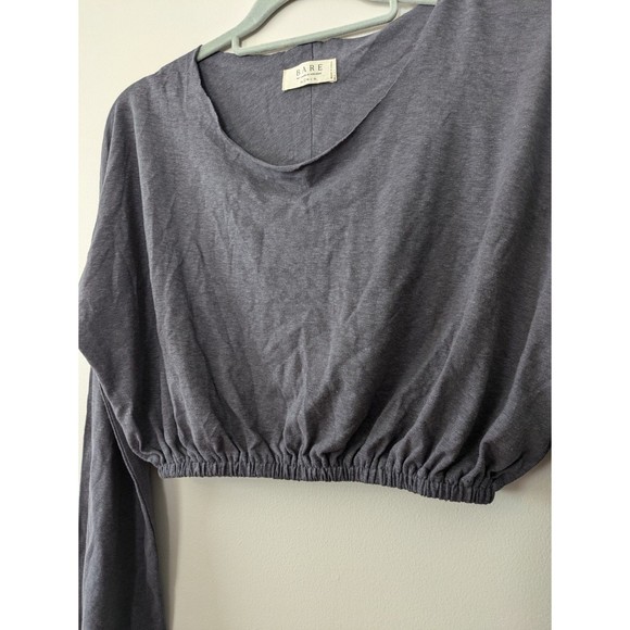 Bare by Charlie Holiday Navy Crop Top Lounge Sweater Bell Sleeve Hemp Small $99 - Picture 3 of 9